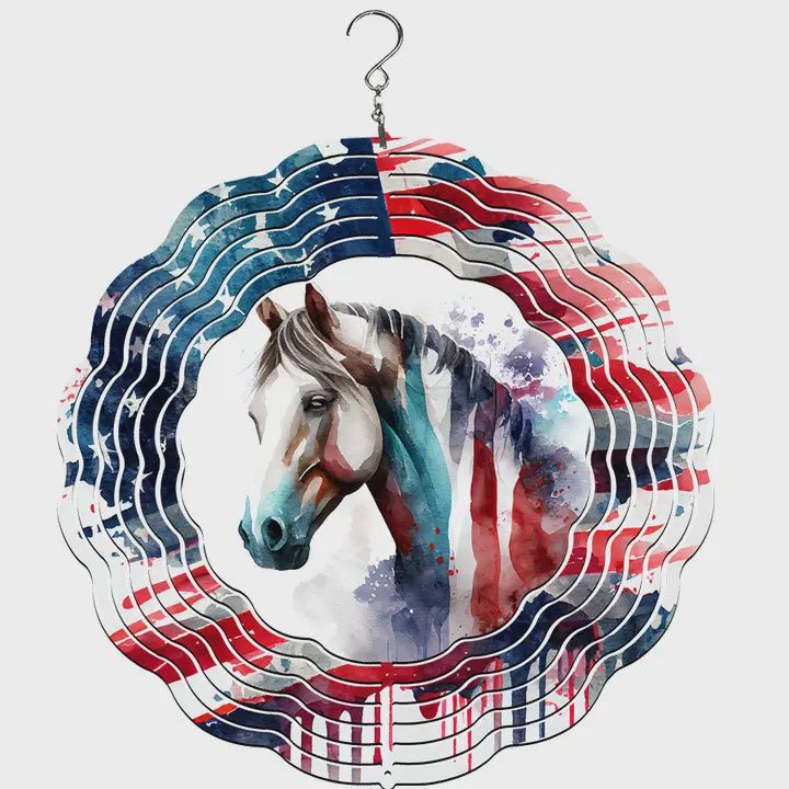 Horse Head US Flag Wind Spinner