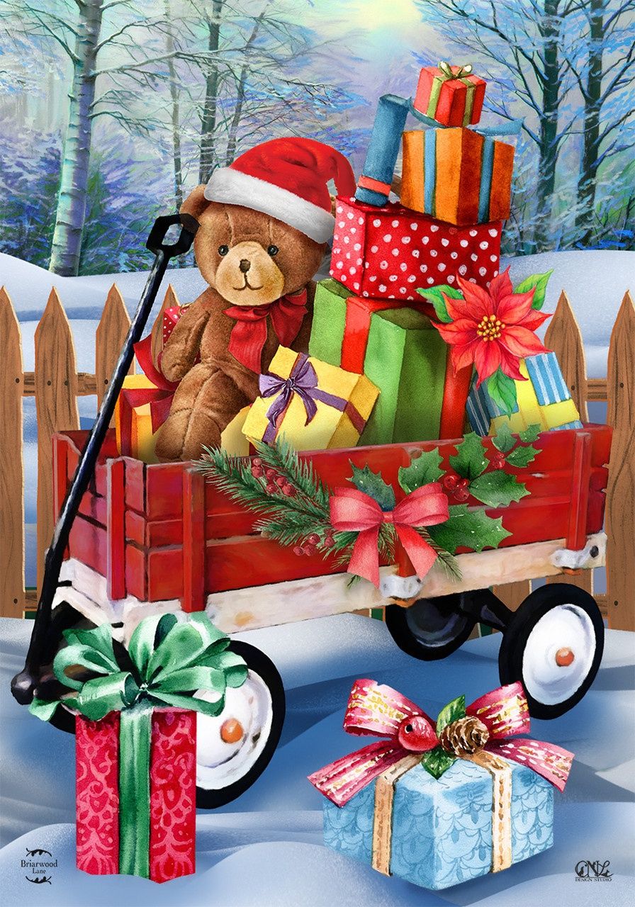 Christmas Wagon Gifts House Flag