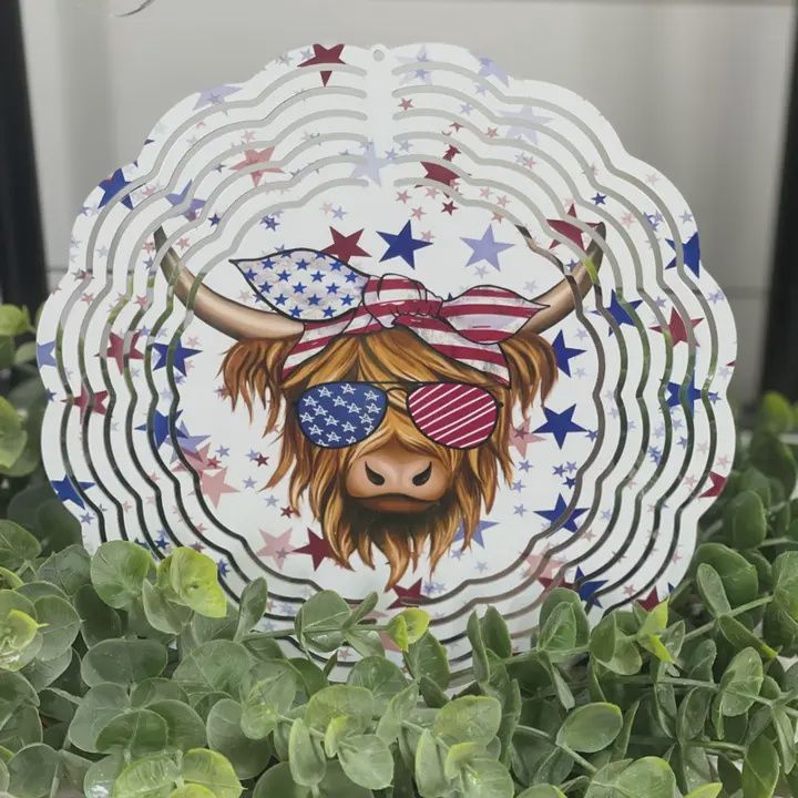 Stars & Stripes Highland Cow Wind Spinner