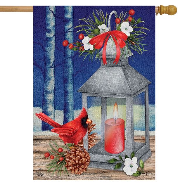 Lantern And Cardinals House Flag