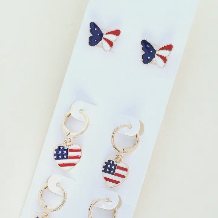 Patriotic Open Hoop & Stud Earring Set