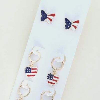 Patriotic Open Hoop & Stud Earring Set