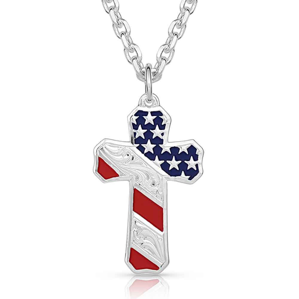 Born In the USA Patriotic Cross Necklace