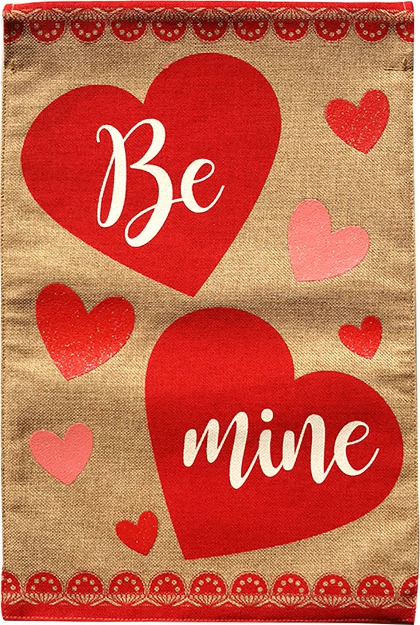 Be Mine Hearts Burlap Garden Flag