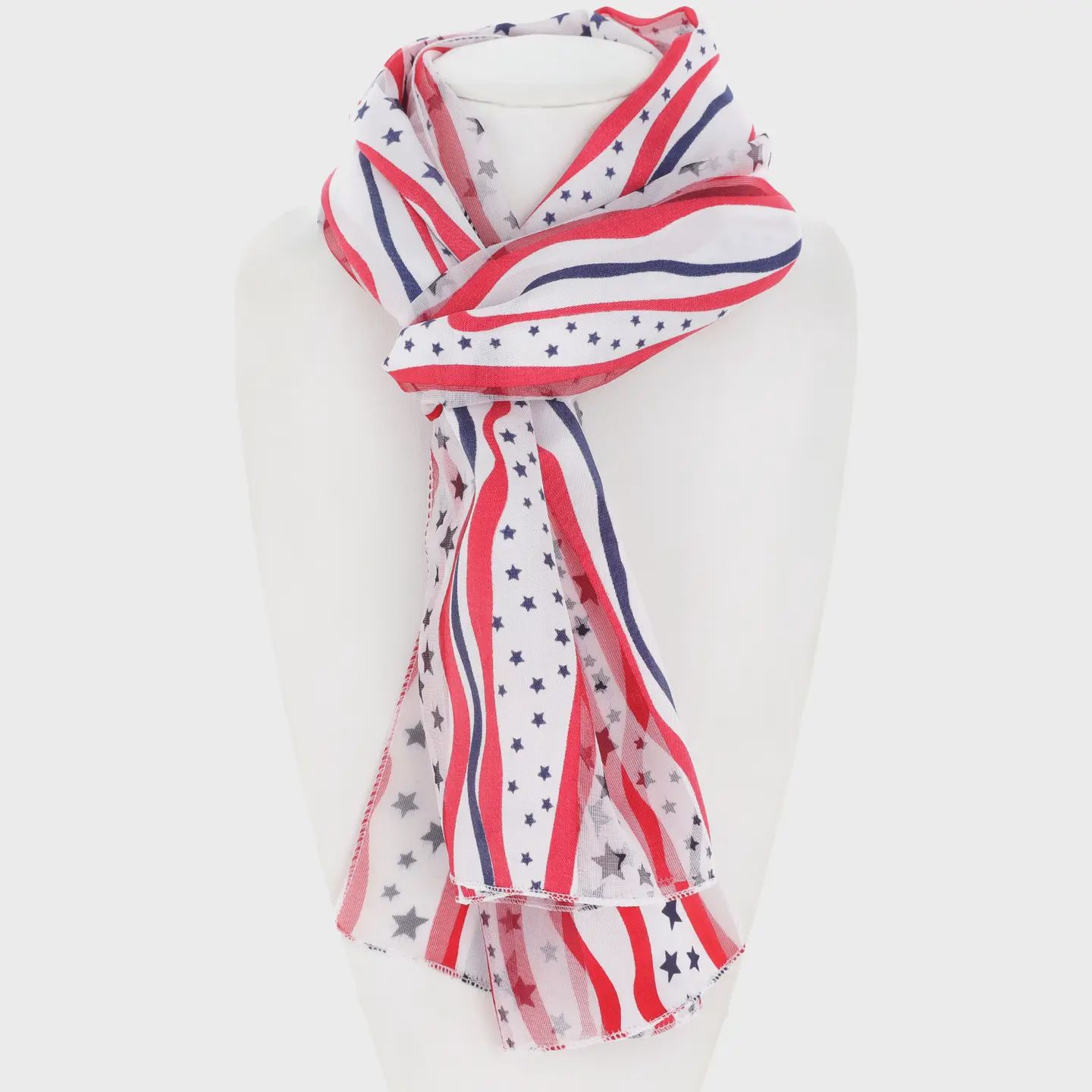 Stripes and Stars Sheer Satin Patriotic Scarf