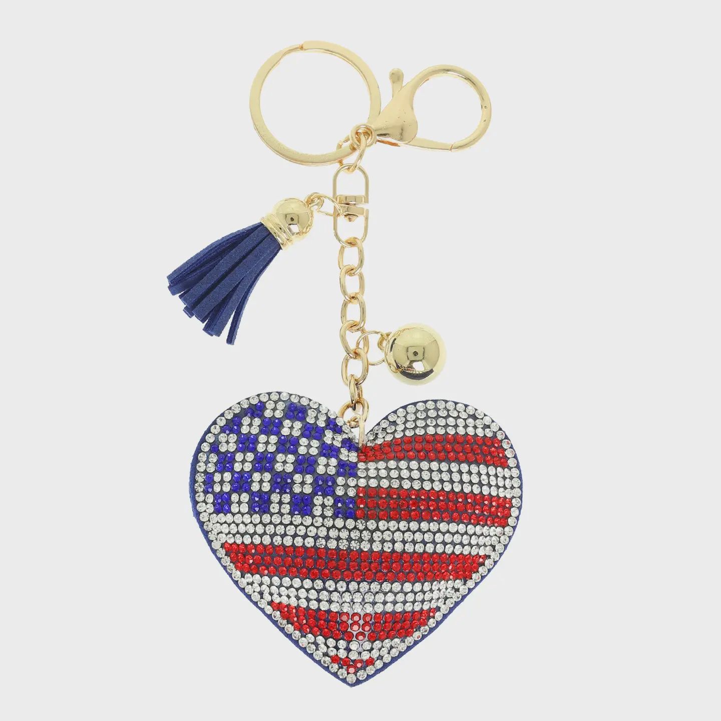 Patriotic Charm Fringe Tassel Keychain, Pattern: Heart