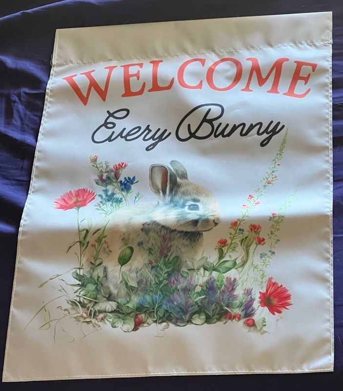 Welcome Every Bunny Garden Flag