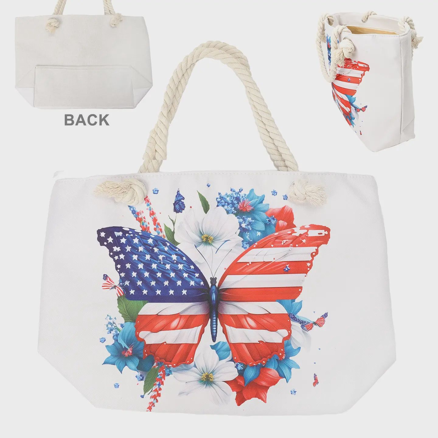Patriotic Canvas Tote Bag, Pattern: Butterfly
