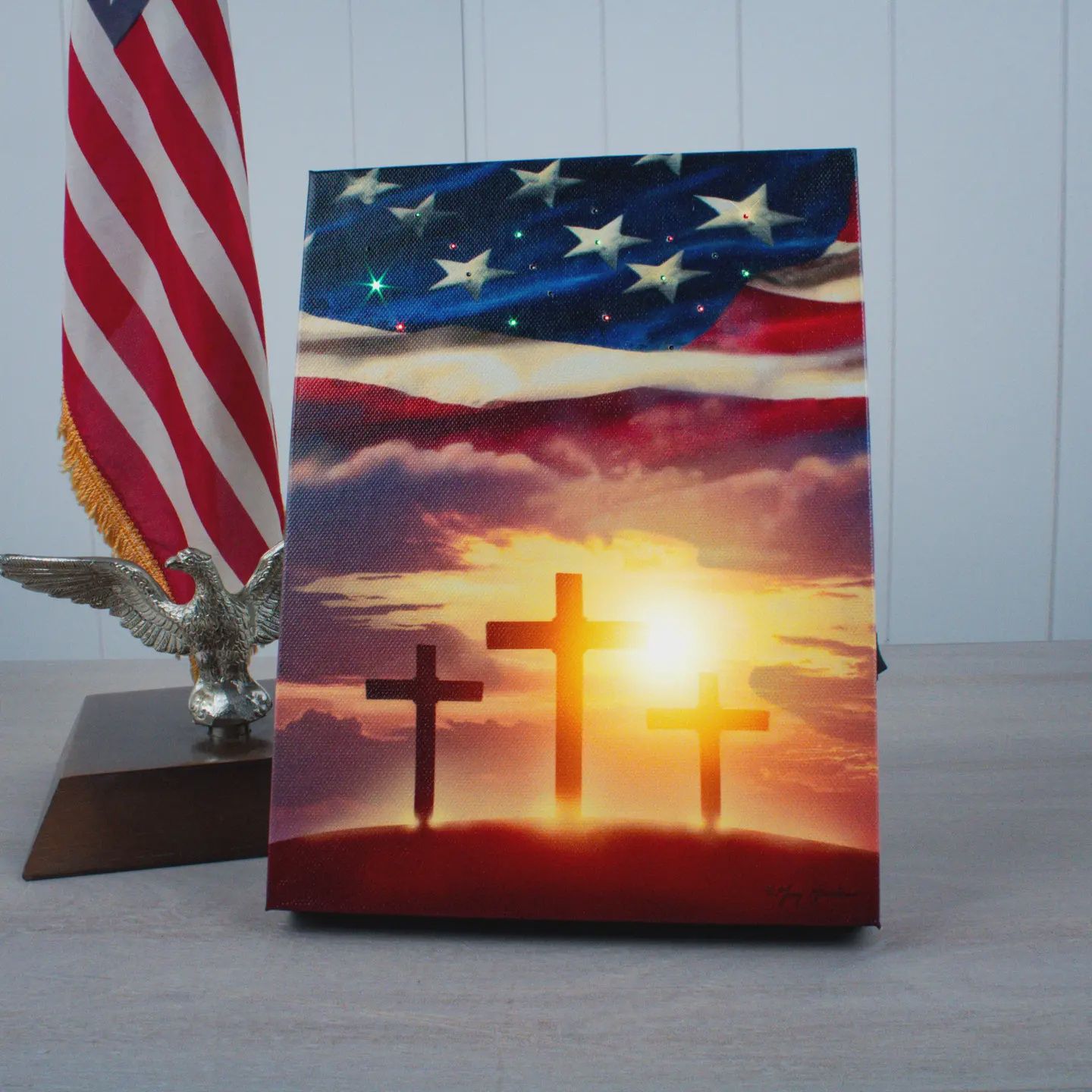 God and Country  Lighted Tabletop Canvas