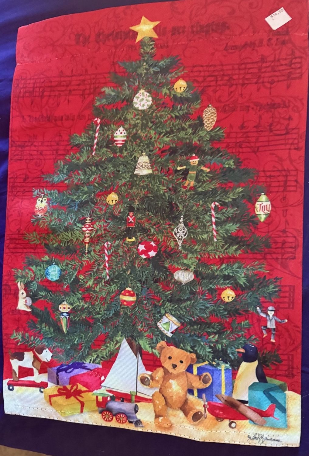 Christmas Tree Bear Under Garden Flag