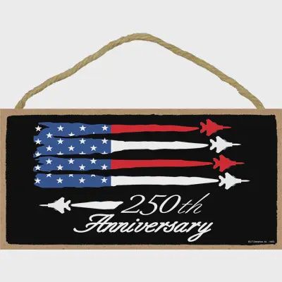 250th Anniversary - Military Jets  as US Flag Wood Sign