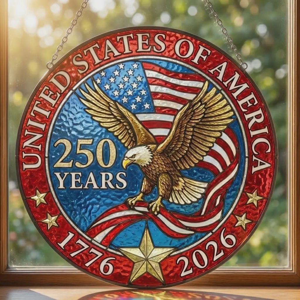 American Eagle Flag 250th Stained Glass Suncatcher