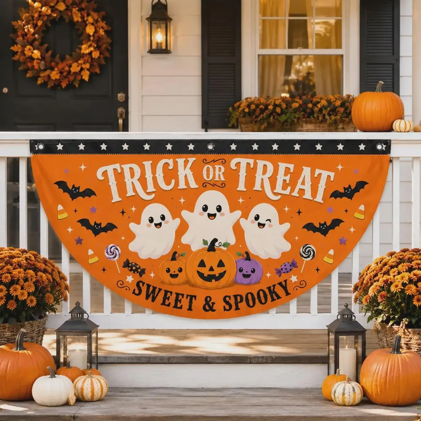 Halloween Trick or Treat Fence Swag Flag