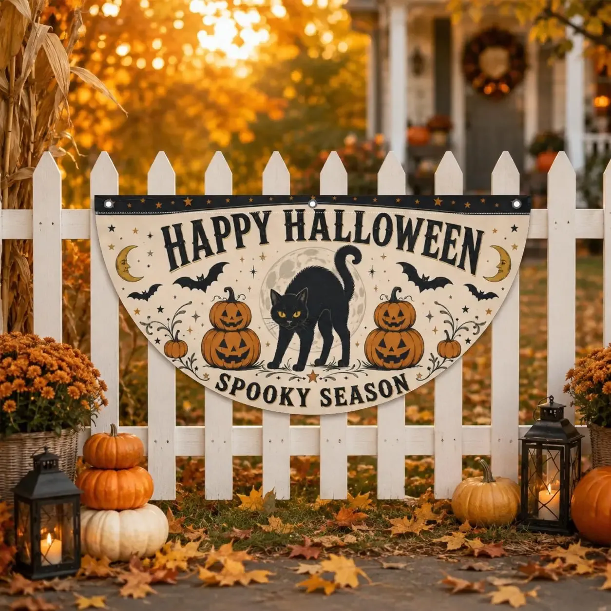 Halloween Cat Fence Swag Flag