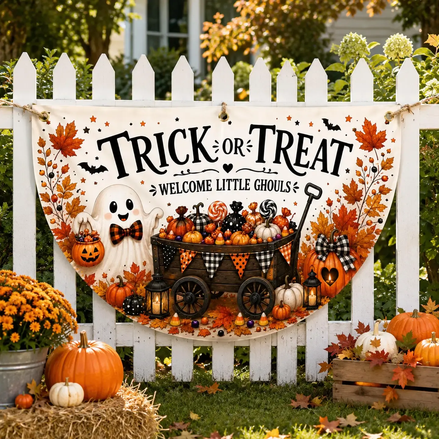 Halloween Ghouls Fence Swag Flag