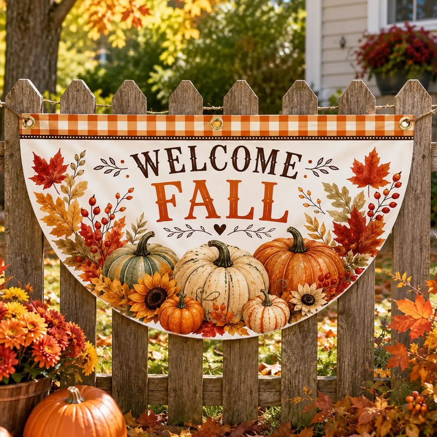 Welcome Fall Fence Swag Flag