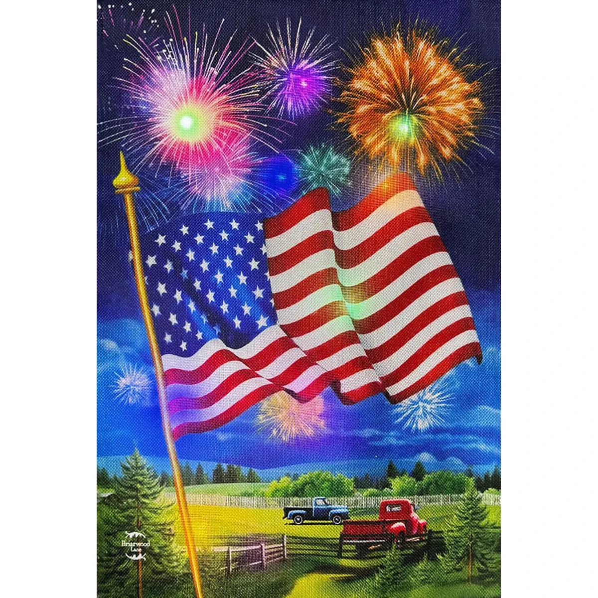 American Flag Firework LED Burlap Garden Flag