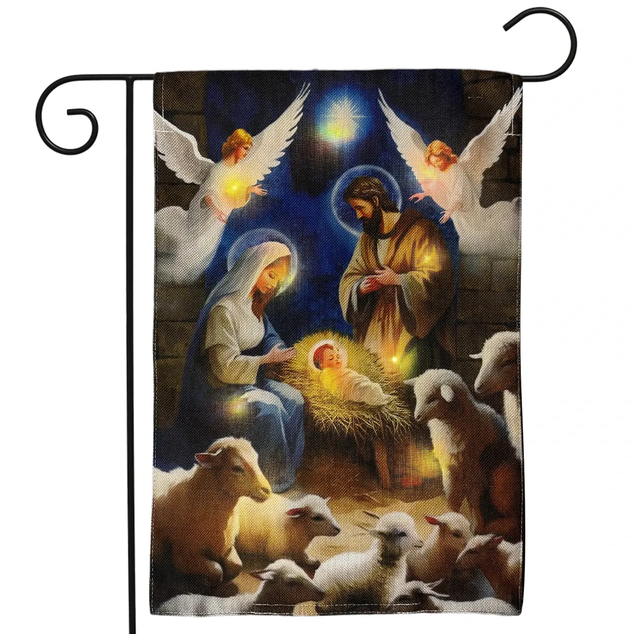 LED Christ Is Born Burlap Garden Flag