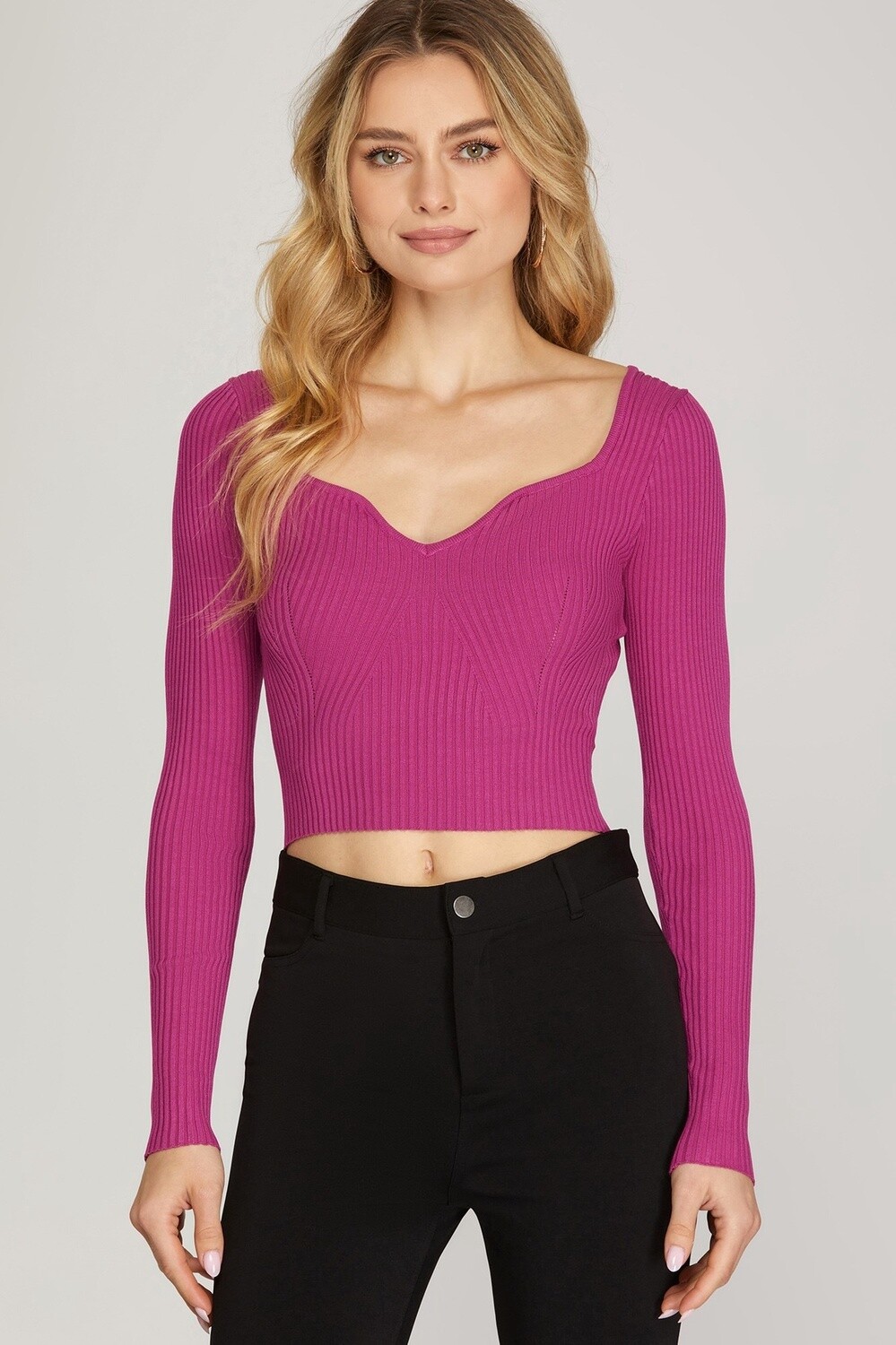 Sweetheart Ribbed Top, Size: Small, Color: Black
