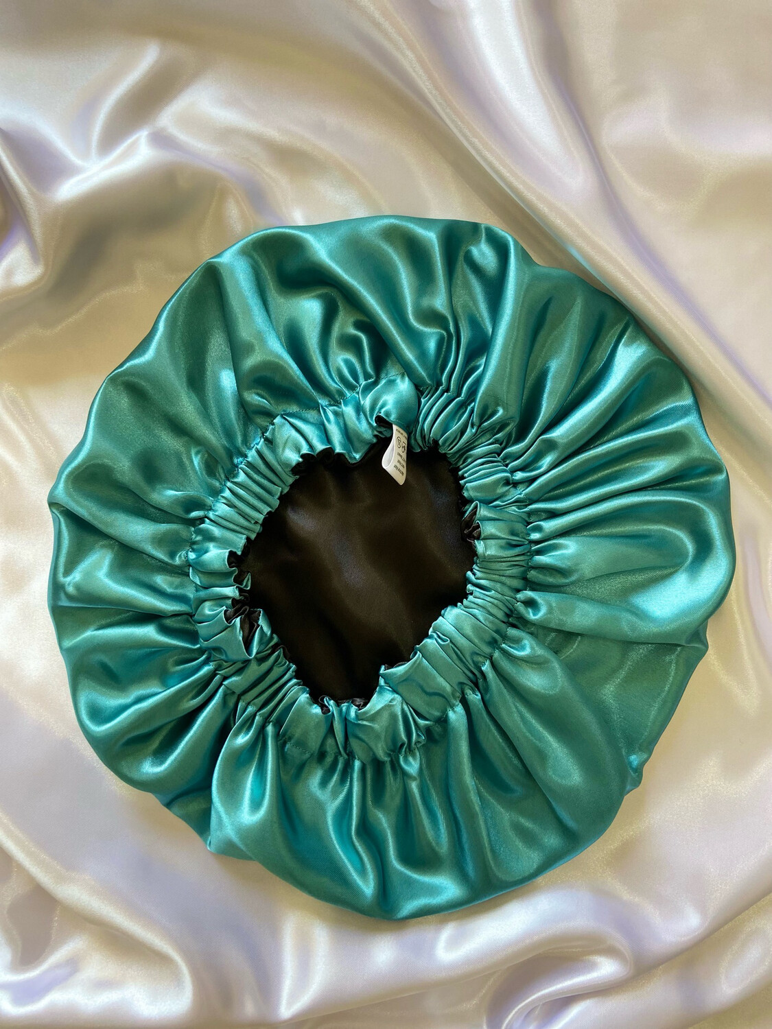 Teal And Black Satin Bonnet