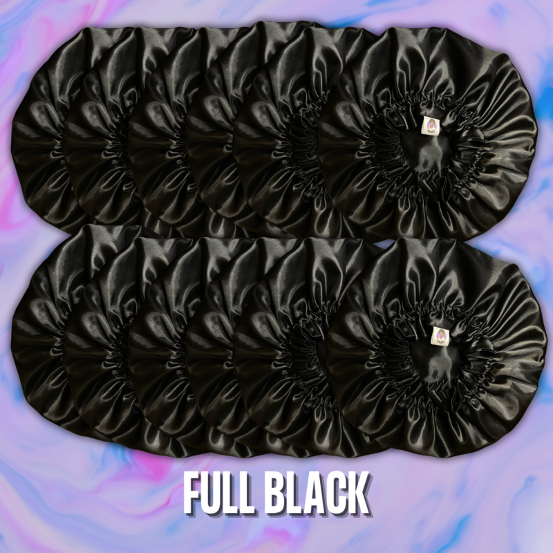 Twelve (12) Black Satin Bonnets