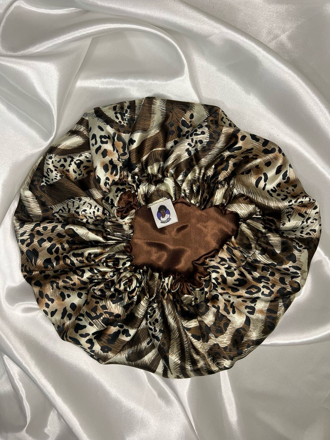 Brown Leopard Print Satin Bonnet