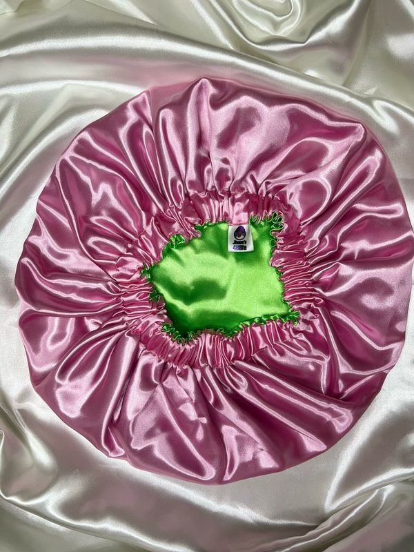 Lime Green And Light Pink Satin Bonnet