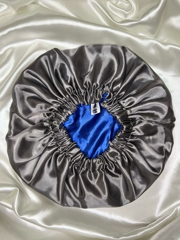 Royal Blue And Grey Satin Bonnet