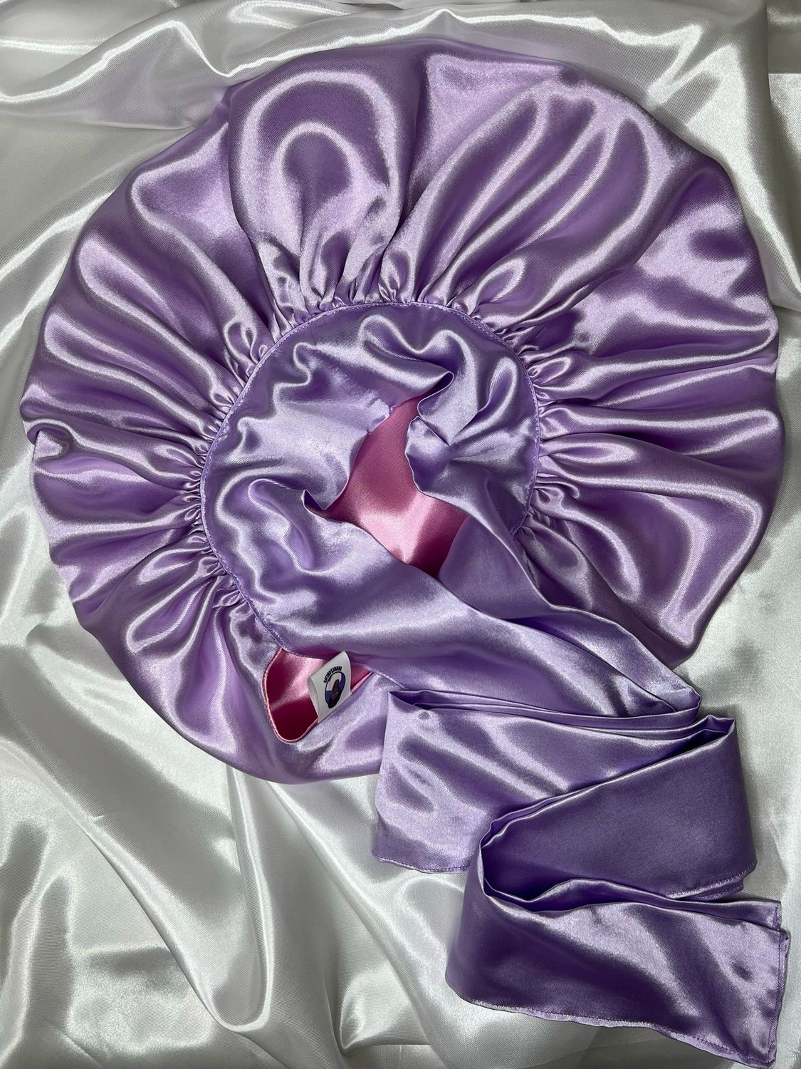 Lavender And Light Pink Adjustable Satin Bonnet