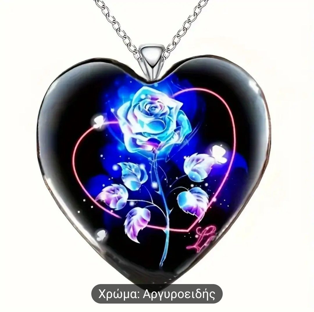 1 Τμχ Vintage Blue Rose  Κρεμαστό Κολιέ Κομψό Μενταγιόν Καρδιά