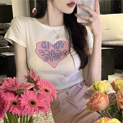 Heart Print T-Shirt For Summer