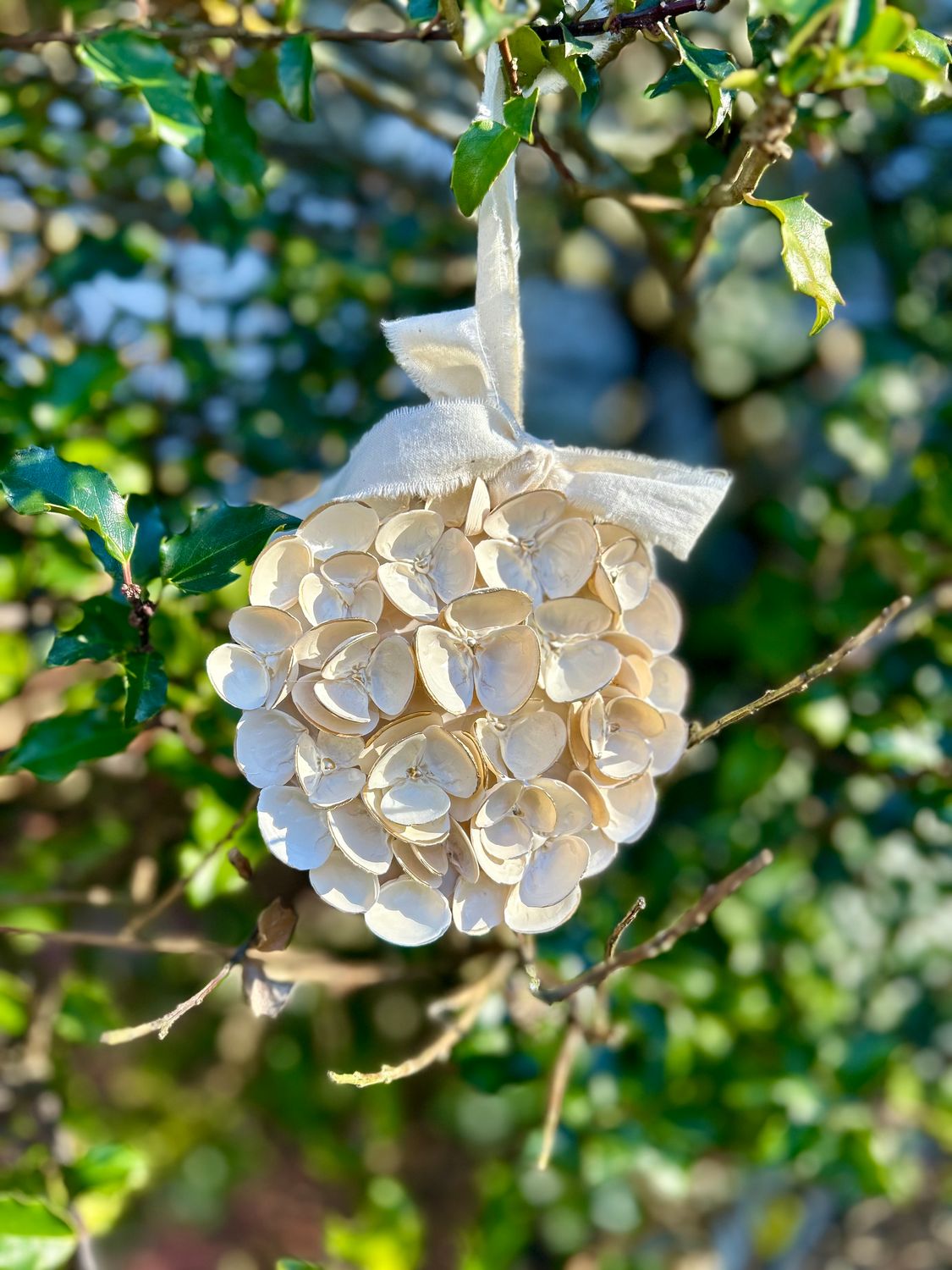 White Hydrangea Ornament 4”