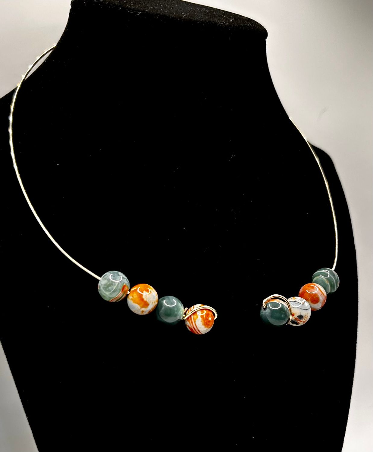 Orange Stripe Fire Agate Beads on Gold Collar
