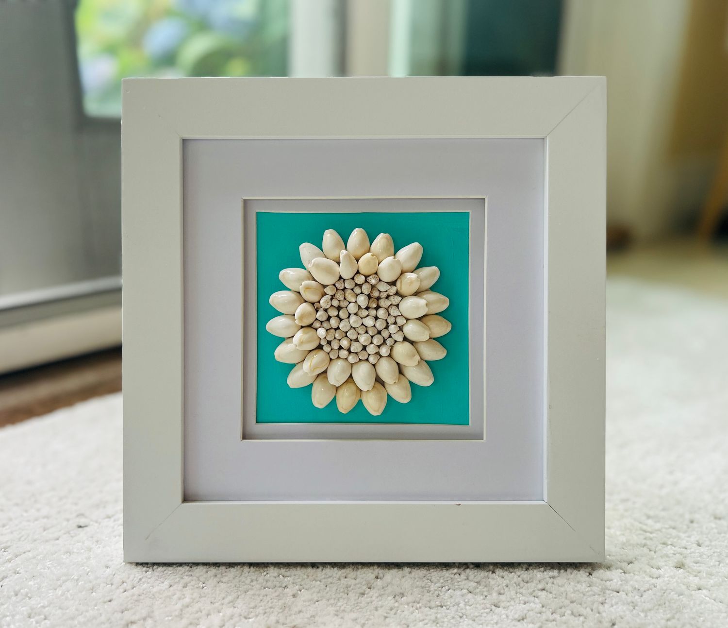 Small Sunflower Turquoise background 4” x  4” face