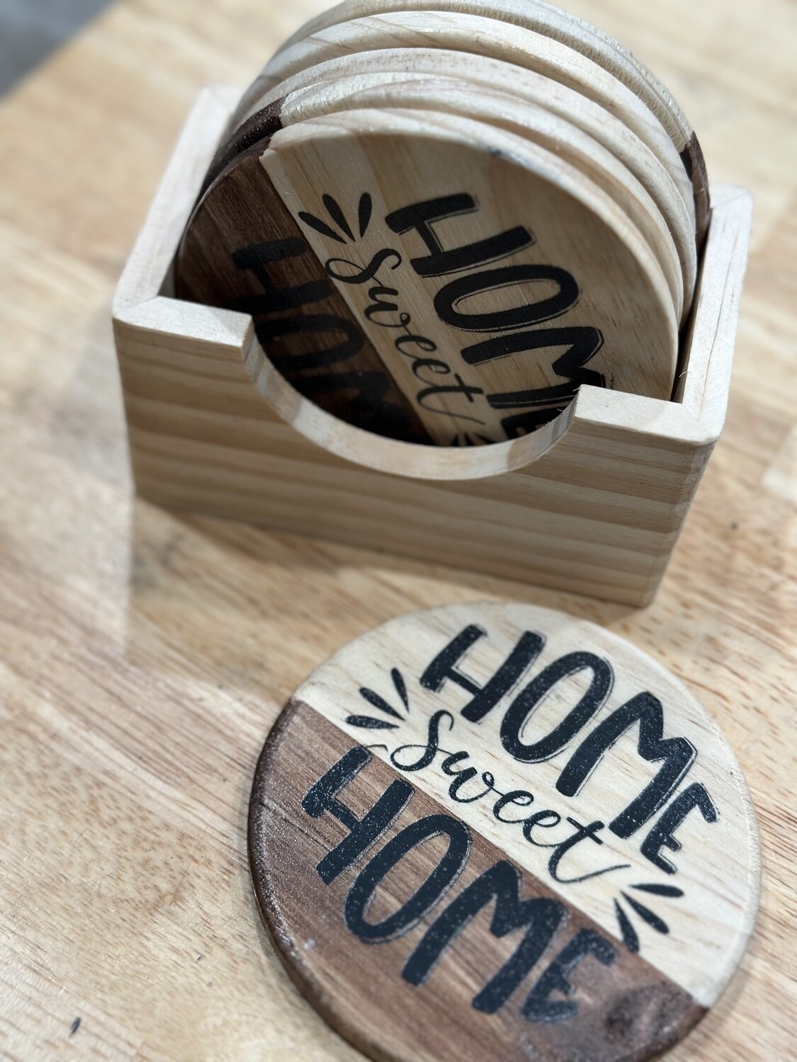home sweet home wood coasters