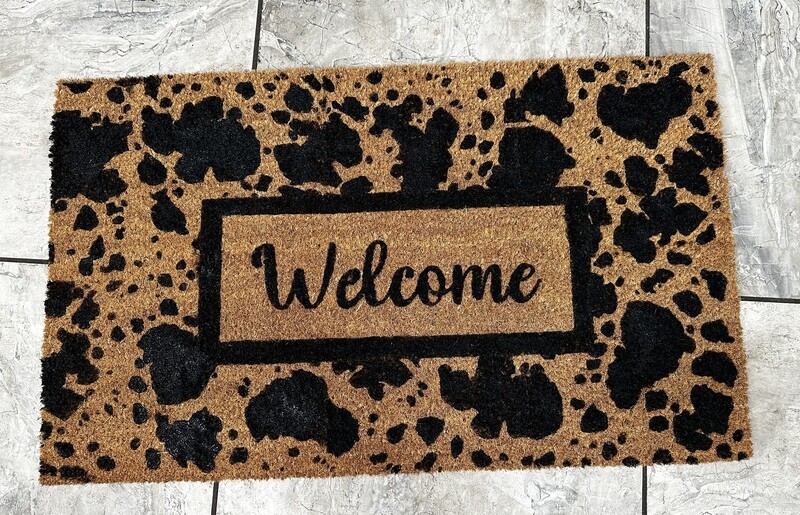 cow print welcome mat