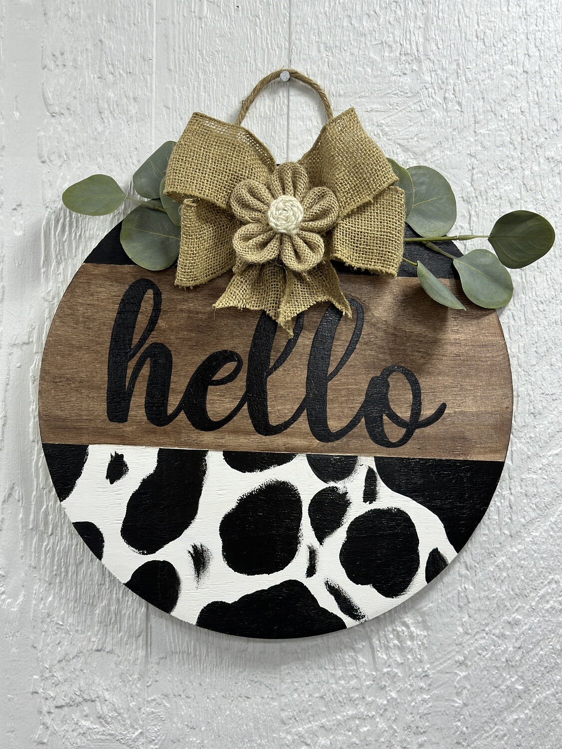 Hello Cow Print - door hanger