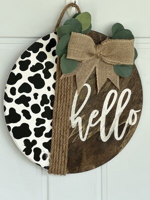 Hello, Cow Print Door Hanger