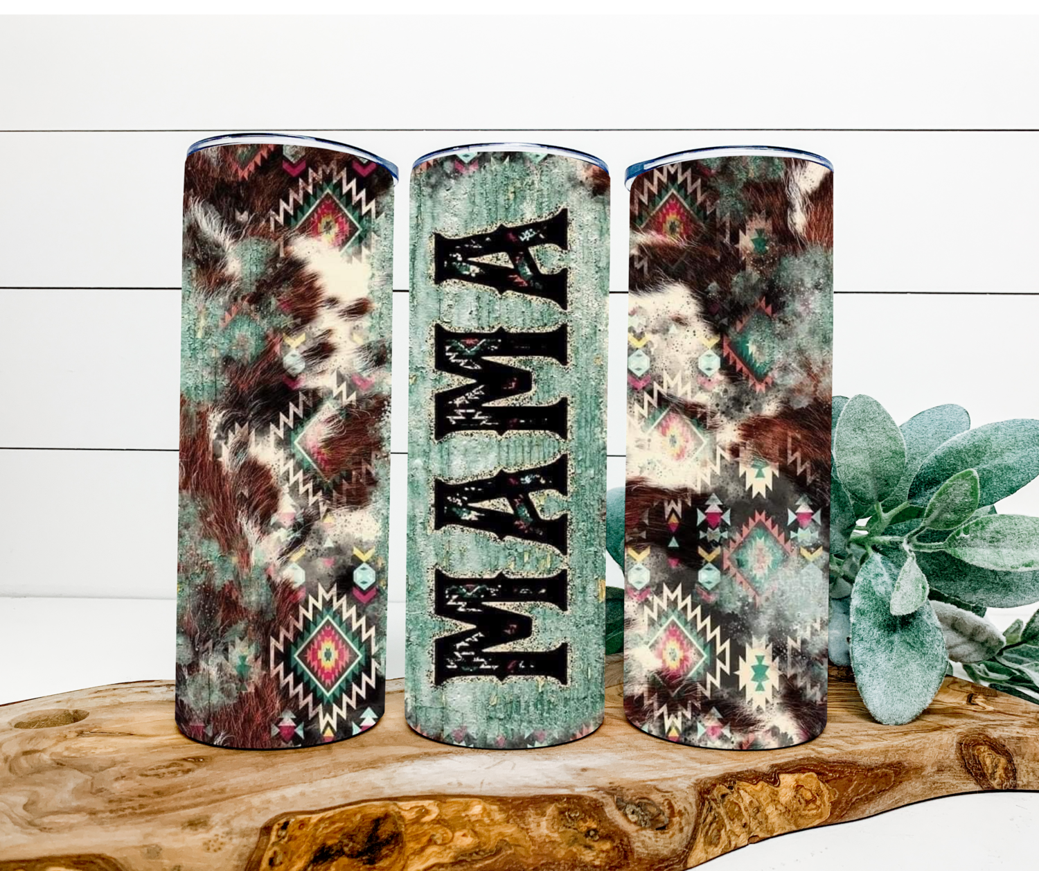 Teal Mama Cow Print Tumbler