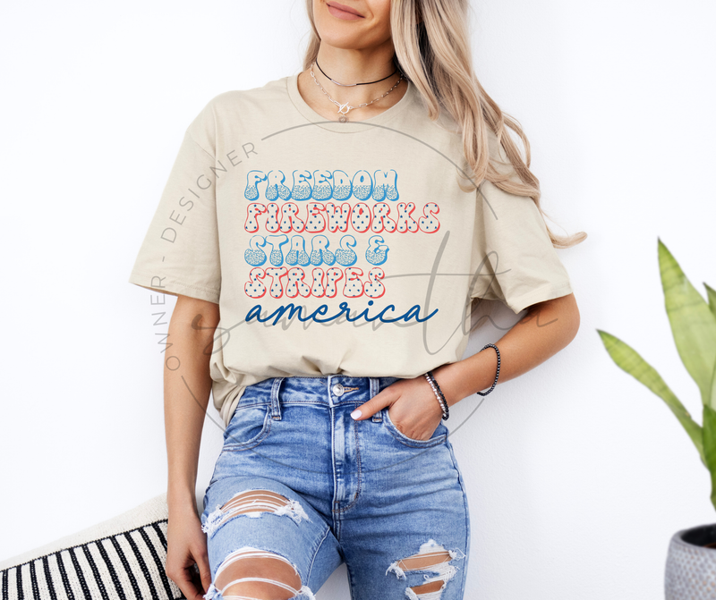 Freedom, fireworks, stars and stripes American!