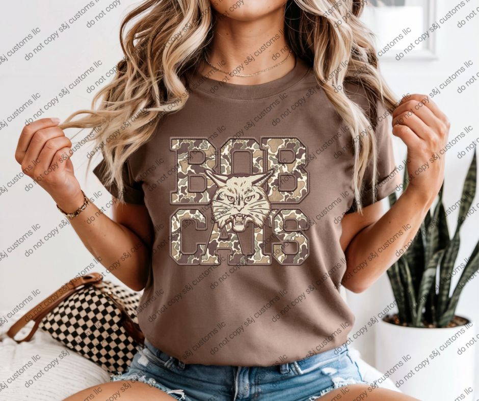 Faux Embroidery Camo Bobcats!
