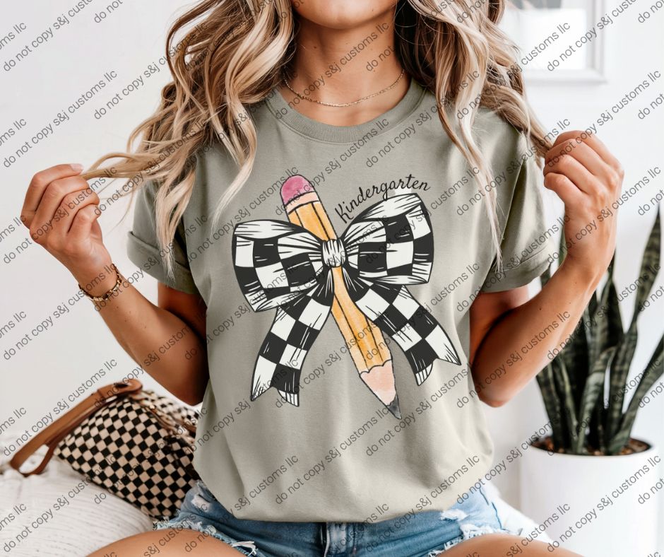 Checkered Race Bow &amp; Pencils