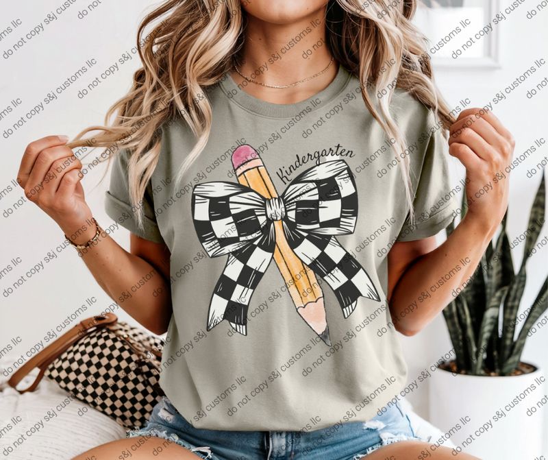 Checkered Race Bow &amp; Pencils