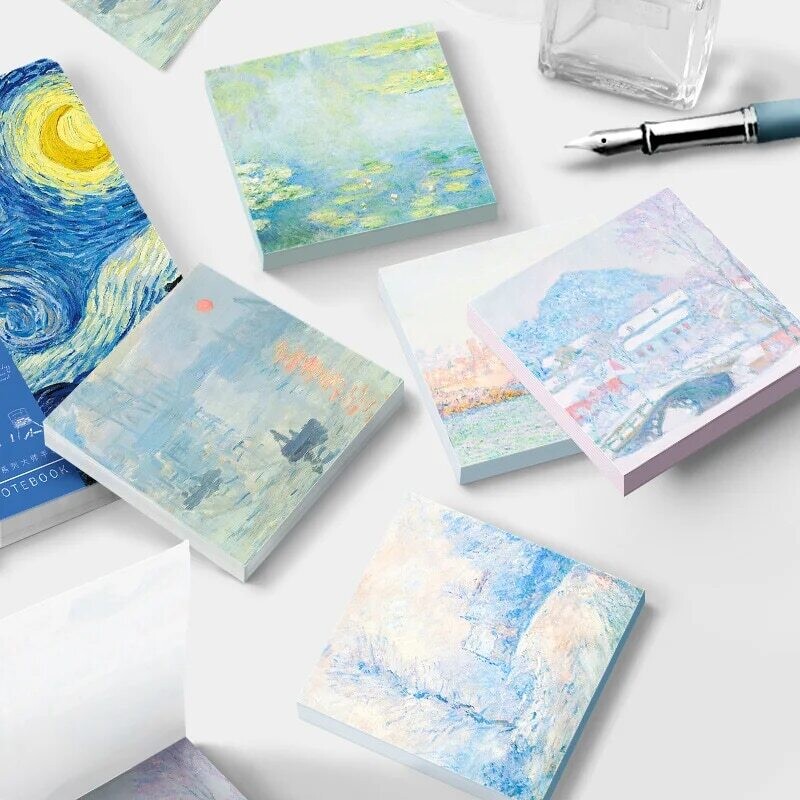 OFFICE - Painting Memo Pad Monet Van Gogh No-sticky Note Decal Scrapbooking DIY Notepad Diary Stationery School Supplies