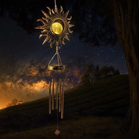 Sun Solar Wind Chimes &amp; Solar Lights - Powered LED Sun Night lights outdoor Garden light.