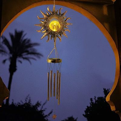 Sun Solar Wind Chimes &amp; Solar Lights - Powered LED Sun Night lights outdoor Garden light.