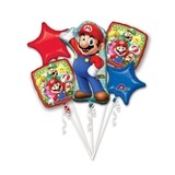 BOUQUET 5 BALLONS ALUMINIUM SUPER MARIO