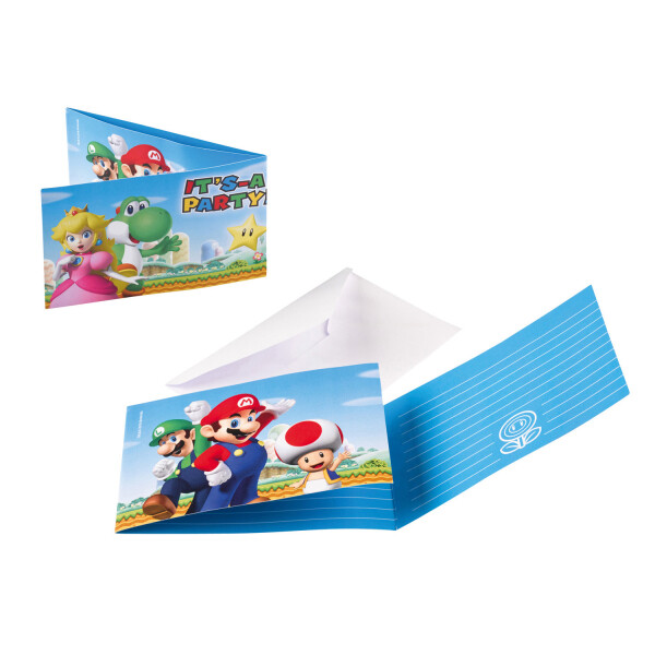 CARTES D'INVITATION ET ENVELOPPES SUPER MARIO X8