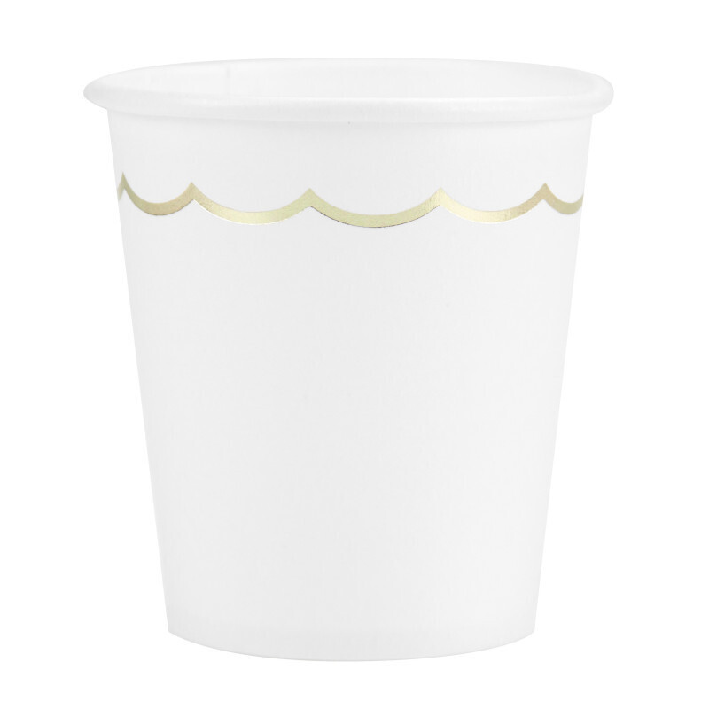 GOBELETS FESTONNES BLANCS ET OR X8