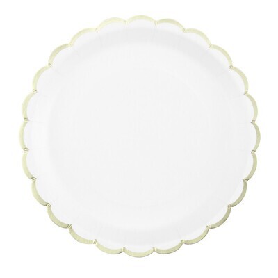 ASSIETTES FESTONNEES BLANCHES ET OR X8